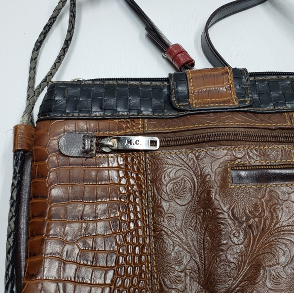 M.C. Marc Chantal Fake Reptile Skin Purse Brown Red Crossbody Strap - Picture 9 of 16